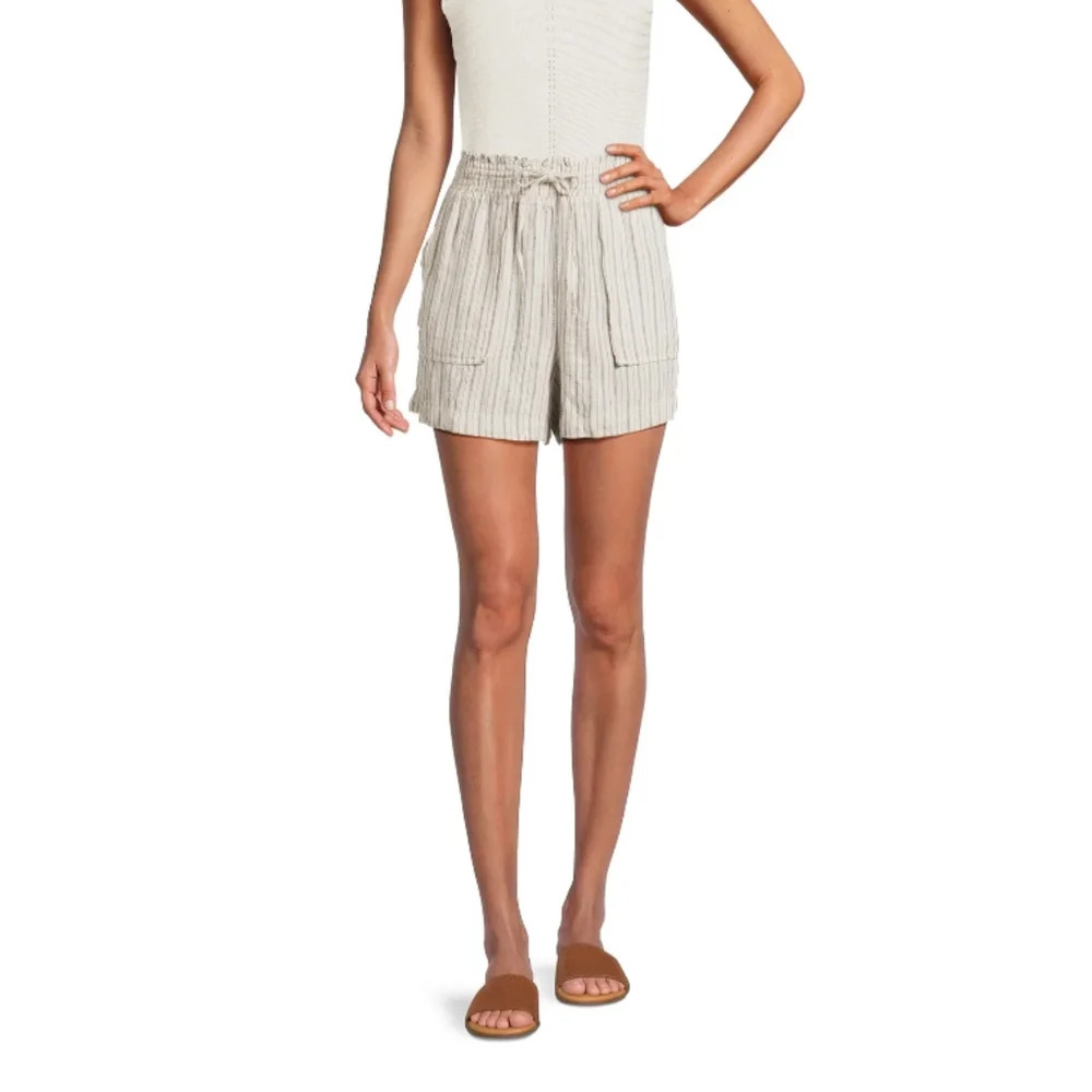 Time and Tru Women's Size XXXL (22) Linen Blend Shorts with Smocked Waist Stripe